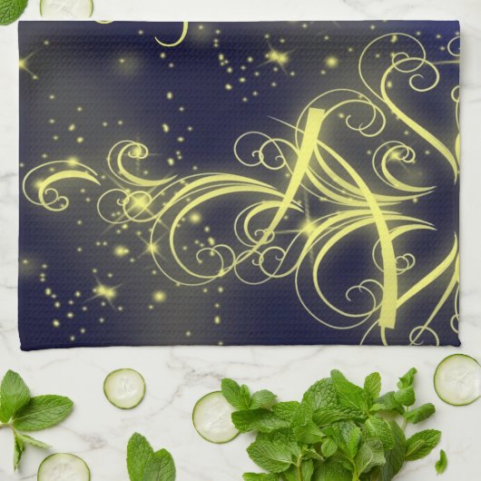 Kerstbomen, gouden sterren, marineblauw Vakantie Theedoek (Gevouwen)