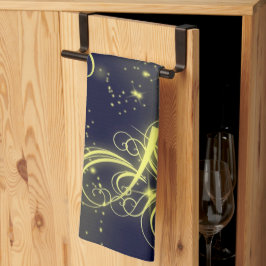 Kerstbomen, gouden sterren, marineblauw Vakantie Theedoek