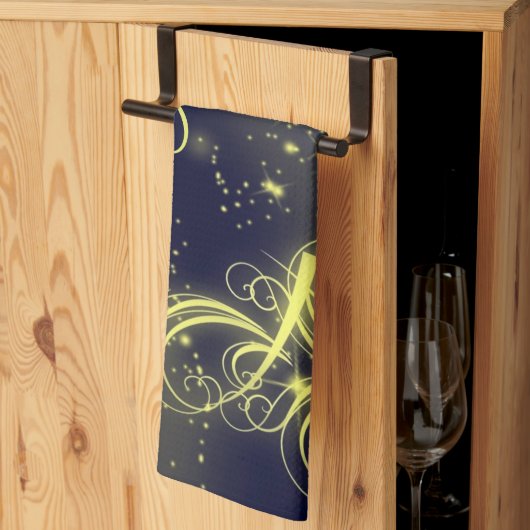 Kerstbomen, gouden sterren, marineblauw Vakantie Theedoek (Derde Gevouwen)