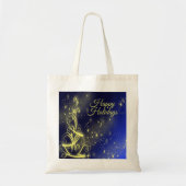 Kerstbomen, gouden sterren, marineblauw Vakantie Tote Bag (Voorkant)