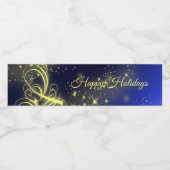 Kerstbomen, gouden sterren, marineblauw Vakantie Waterfles Etiket (Enkel label)