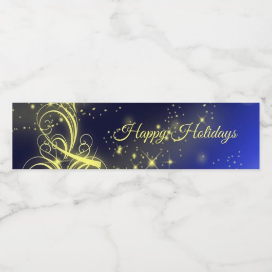 Kerstbomen, gouden sterren, marineblauw Vakantie Waterfles Etiket (Enkel label)