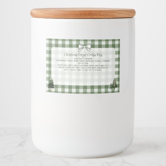 Kerstbomen Green Gingham Baking Mix Voedselcontainer Etiket (Voorkant)