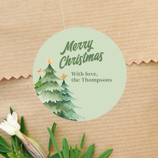 Kerstbomen Groen Aquarel Aangepast Ronde Sticker