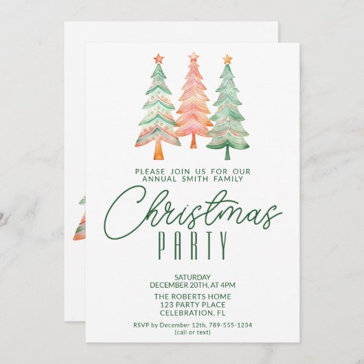 Kerstbomen Groen Feest Kaart (Voorkant / Achterkant)