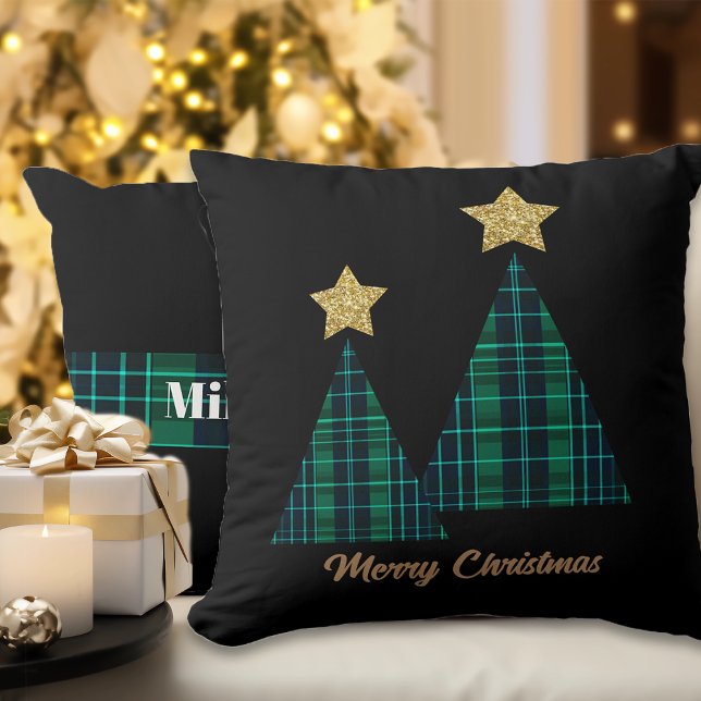 Kerstbomen Groen geruite gouden ster aangepaste na Kussen (Creator heeft geüpload)