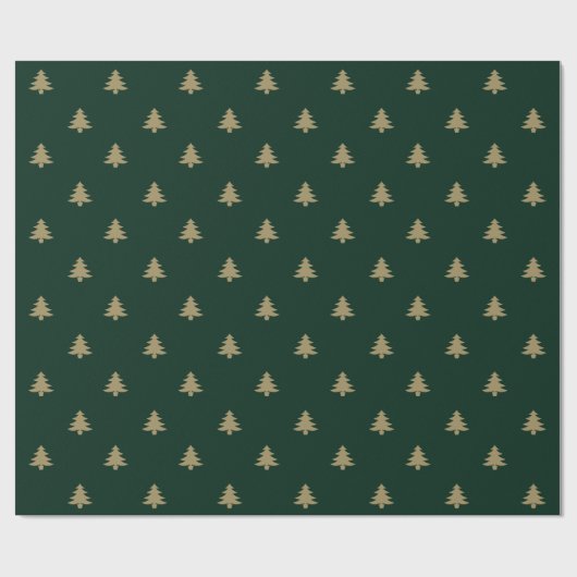 Kerstbomen, groen patroon met goud en donkerdenpij cadeaupapier (Vlak)
