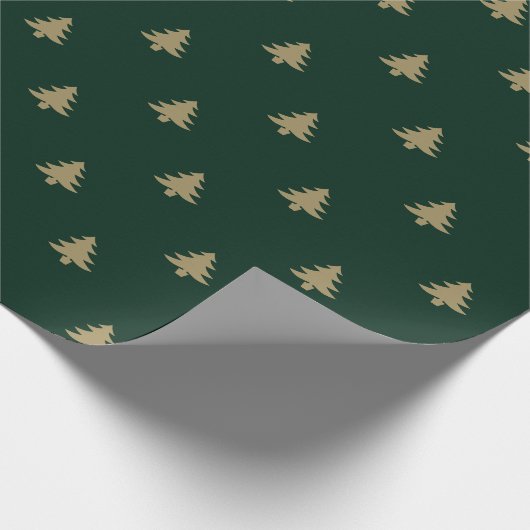 Kerstbomen, groen patroon met goud en donkerdenpij cadeaupapier (Hoek)