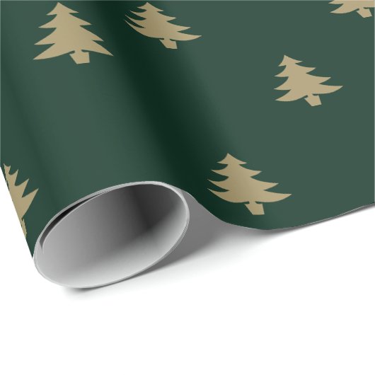 Kerstbomen, groen patroon met goud en donkerdenpij cadeaupapier (Rol Hoek)
