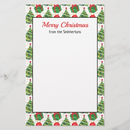 Kerstbomen Groen Rood Wit Prettig Kerstfeest Briefpapier (Voorkant)