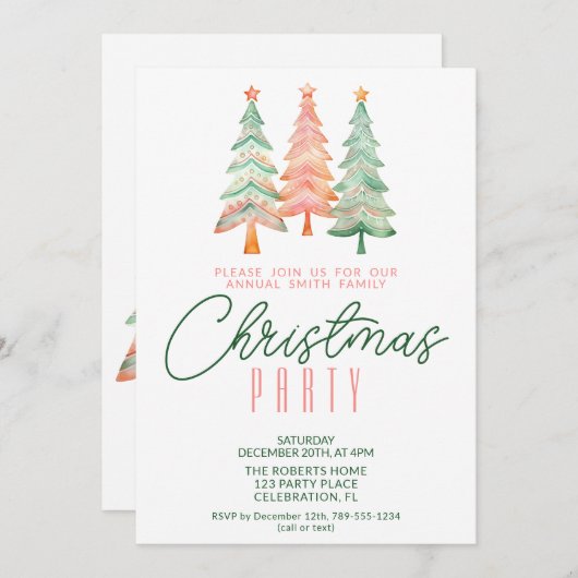 Kerstbomen Groene en Rode Partij Kaart (Voorkant / Achterkant)