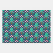 Kerstbomen, harten en snoep rood roze blauw inpakpapier vel (Voorkant 3)
