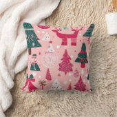 Kerstbomen herten sneeuwvlokken roze Sierkussen (Deken)