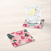 Kerstbomen herten sneeuwvlokken roze Sierkussen Kartonnen Onderzetters (Insitu)