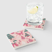 Kerstbomen herten sneeuwvlokken roze Sierkussen Stenen Onderzetter (Zijkant)