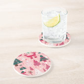 Kerstbomen herten sneeuwvlokken roze Sierkussen Zandsteen Onderzetter (Zijkant)