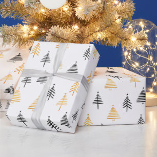 Kerstbomen Holiday Elegant Modern Black Gold Cadeaupapier