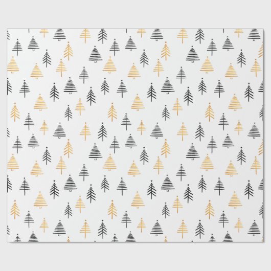 Kerstbomen Holiday Elegant Modern Black Gold Cadeaupapier (Vlak)
