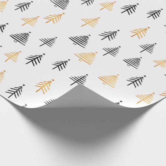 Kerstbomen Holiday Elegant Modern Black Gold Cadeaupapier (Hoek)