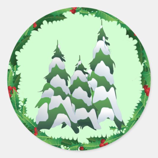 KERSTBOMEN & HOLLY DOOR SHARON SHARPE RONDE STICKER (Voorkant)