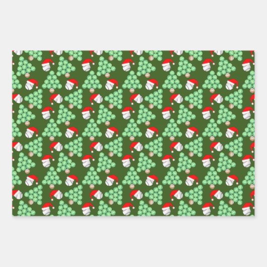 Kerstbomen, honkbal, kerstmanhoeden inpakpapier vel (Voorkant 2)