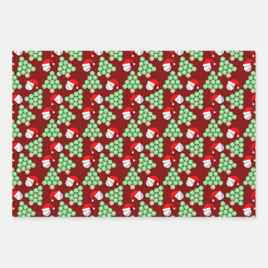 Kerstbomen, honkbal, kerstmanhoeden inpakpapier vel (Voorkant)