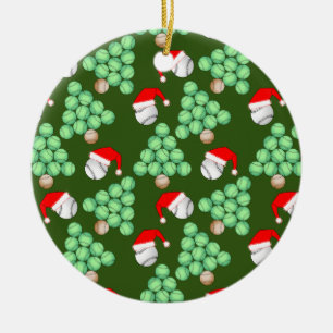 Kerstbomen, honkbal, kerstmanhoeden keramisch ornament