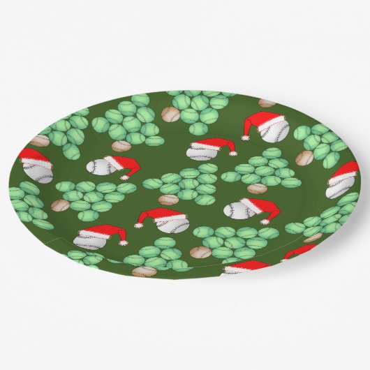 Kerstbomen, honkbal, kerstmanhoeden papieren bordje (Gekanteld)