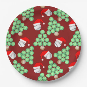 Kerstbomen, honkbal, kerstmanhoeden papieren bordje