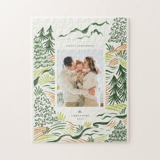 Kerstbomen illustatie vakantie familie foto legpuzzel (Verticaal)