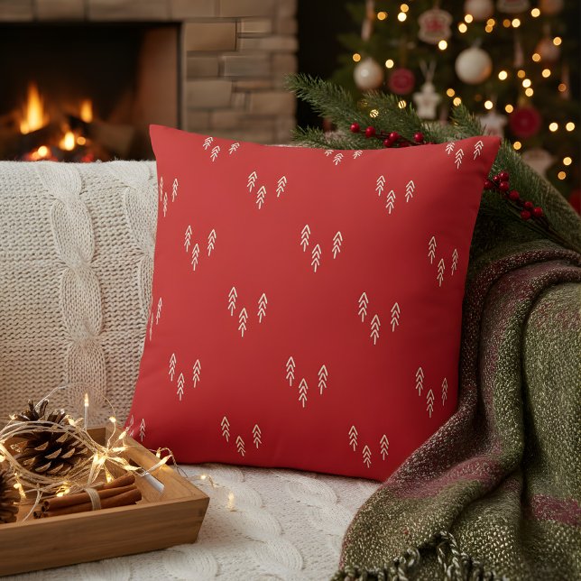 Kerstbomen in de rode en witte lumbale piloot kussen (red christmas pillow with little trees)