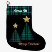Kerstbomen in Green Plaid Gold Star Grote Kerstsok (Voorkant)
