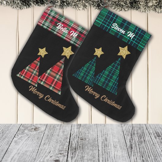 Kerstbomen in Green Plaid Gold Star Grote Kerstsok