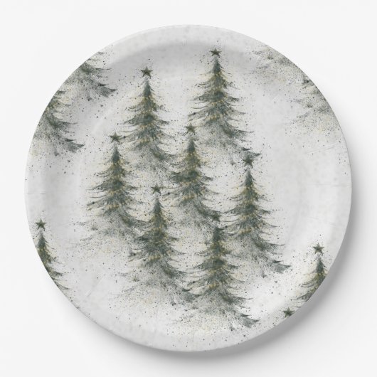 Kerstbomen in het bos papieren bordje (Voorkant)