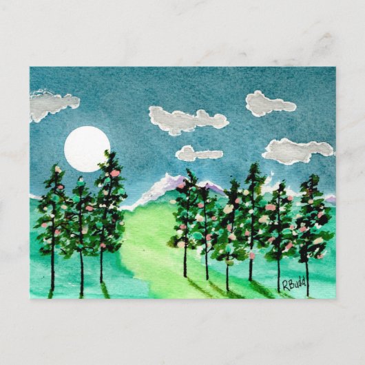 Kerstbomen in het maanlicht feestdagenkaart (Voorkant)