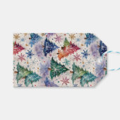 Kerstbomen in kleurrijke sneeuw cadeaulabel (Voorkant (Horizontaal))