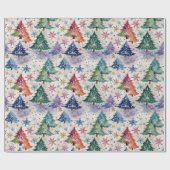 Kerstbomen in kleurrijke sneeuw cadeaupapier (Vlak)