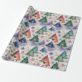 Kerstbomen in kleurrijke sneeuw cadeaupapier (Uitgerold)