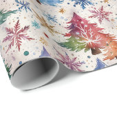 Kerstbomen in kleurrijke sneeuw cadeaupapier (Rol Hoek)