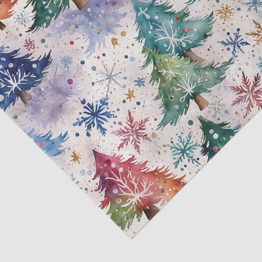 Kerstbomen in kleurrijke sneeuw tissuepapier (Detail)