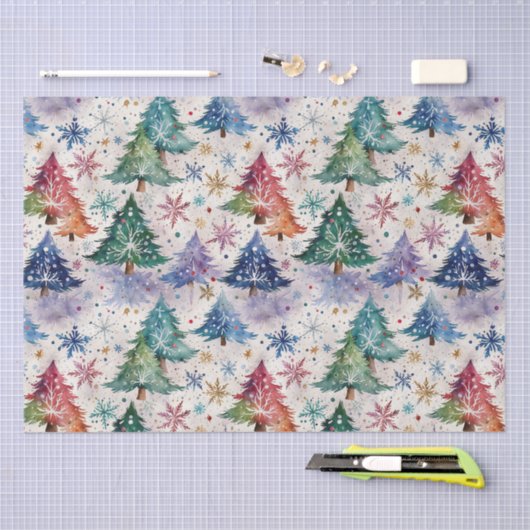 Kerstbomen in kleurrijke sneeuw tissuepapier (Craft)