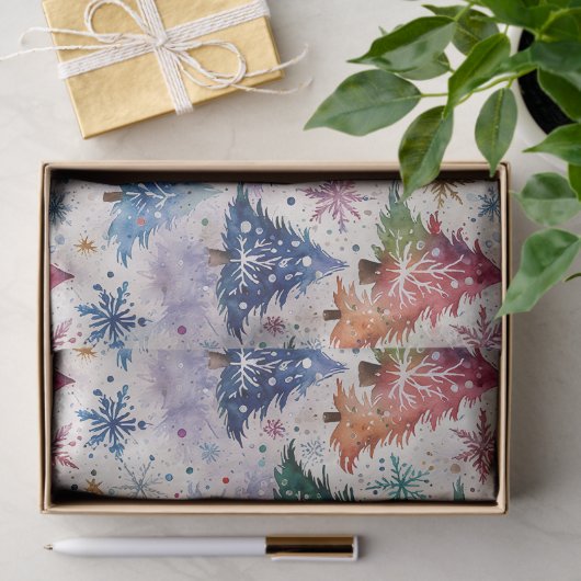 Kerstbomen in kleurrijke sneeuw tissuepapier (Geschenk)