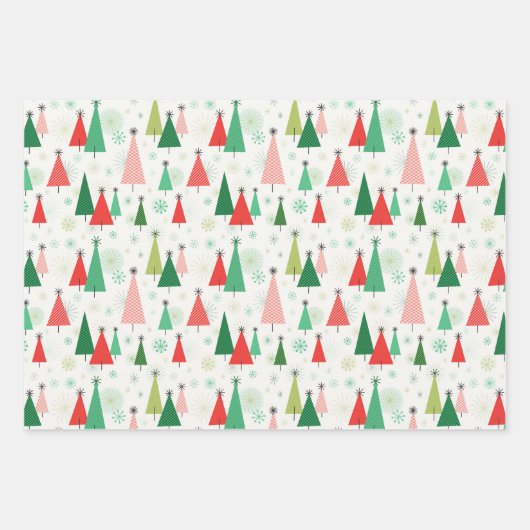 Kerstbomen in Midden-Eeuwse stijl Groen en Rood Inpakpapier Vel (Voorkant)