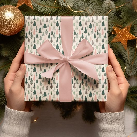 Kerstbomen in pastelkleuren inpakpapier