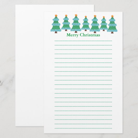 kerstbomen in Pointillism Lined Stationery Briefpapier (Voorkant / Achterkant)