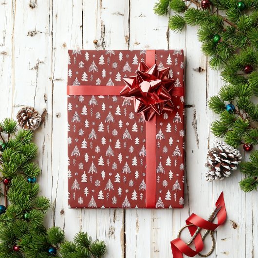Kerstbomen in rood en wit cadeaupapier
