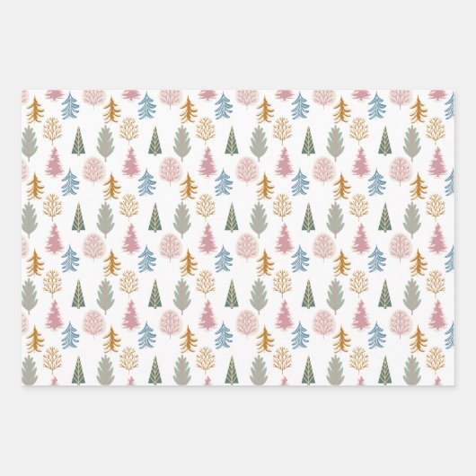 kerstbomen in roze, groen en Oranje Inpakpapier Vel (Voorkant 3)