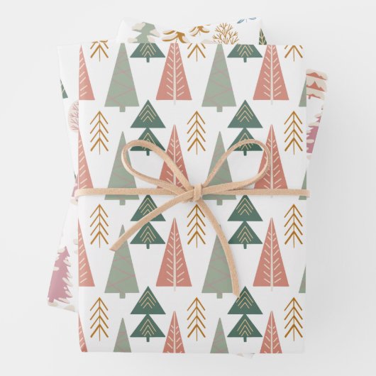 kerstbomen in roze, groen en Oranje Inpakpapier Vel (In situ)