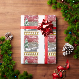 Kerstbomen in vintage stijl cadeaupapier