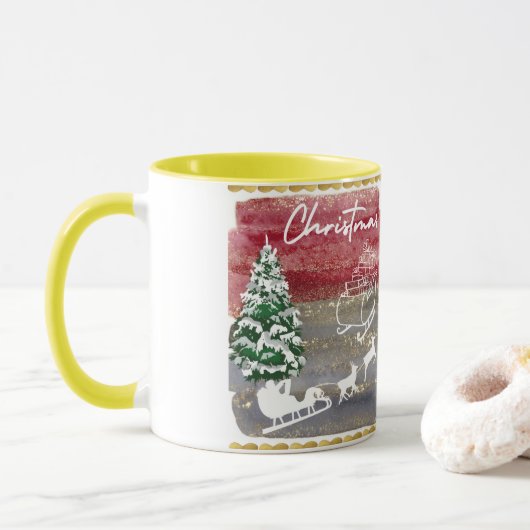 Kerstbomen in vintage stijl mok (Met donut)
